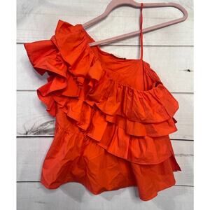 Ulla Johnson Size 4 Ruffled One Shoulder Top Orange Classy Chic
